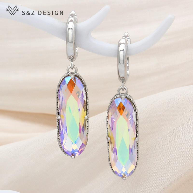 Elegant Vintage Large Egg Shape Crystal Drop Earrings For Women Wedding Luxury Jewelry Rose Gold Color Oval Eardrop