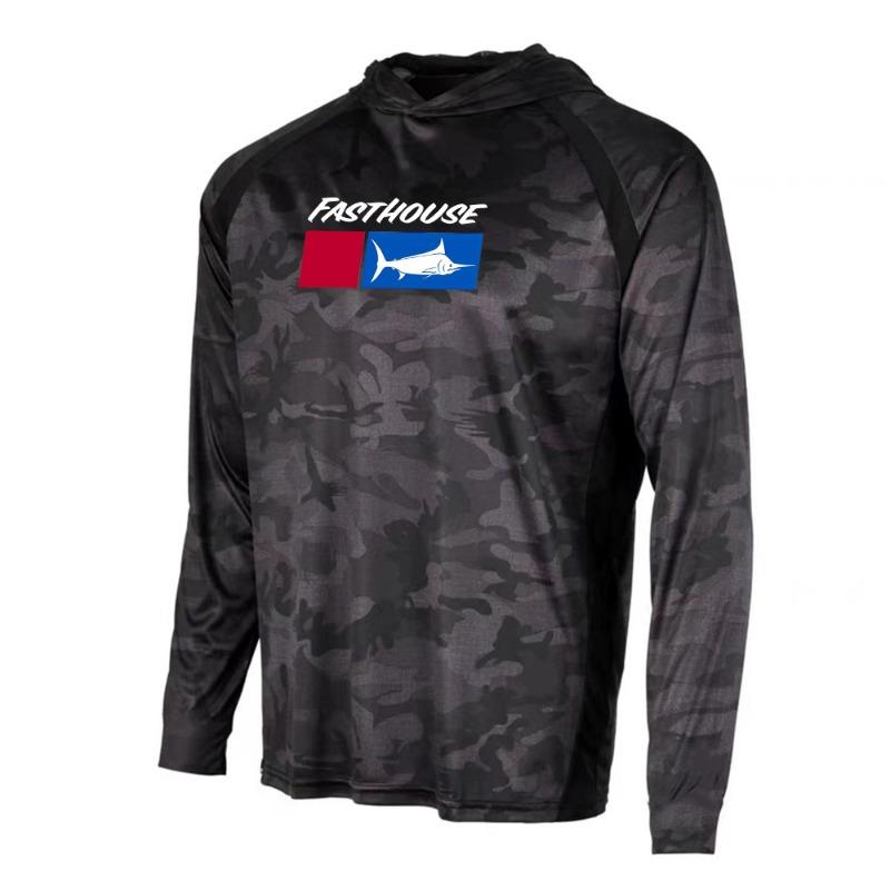 Men's Fishing Shirt Hooded Long Sleeve Sunblock UPF 50+ Outdoor Camouflage Moisture Wicking Jersey Fishing Apparel Tops