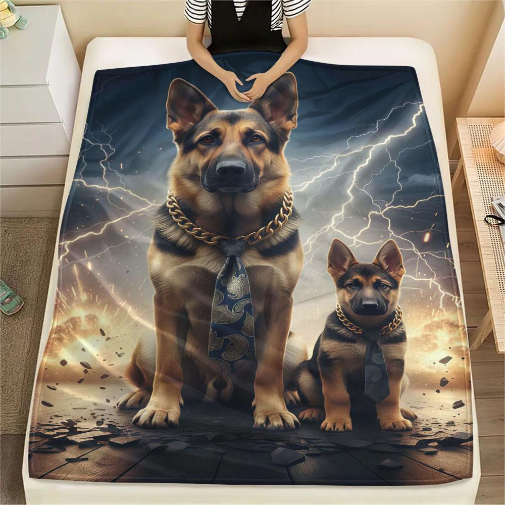 1Pc LightningPuppy Print Flannel Blanket, High quality Comfortable for All Seasons, Home Decor, Warmth and Comfort, Perfect for Christmas Gifts
