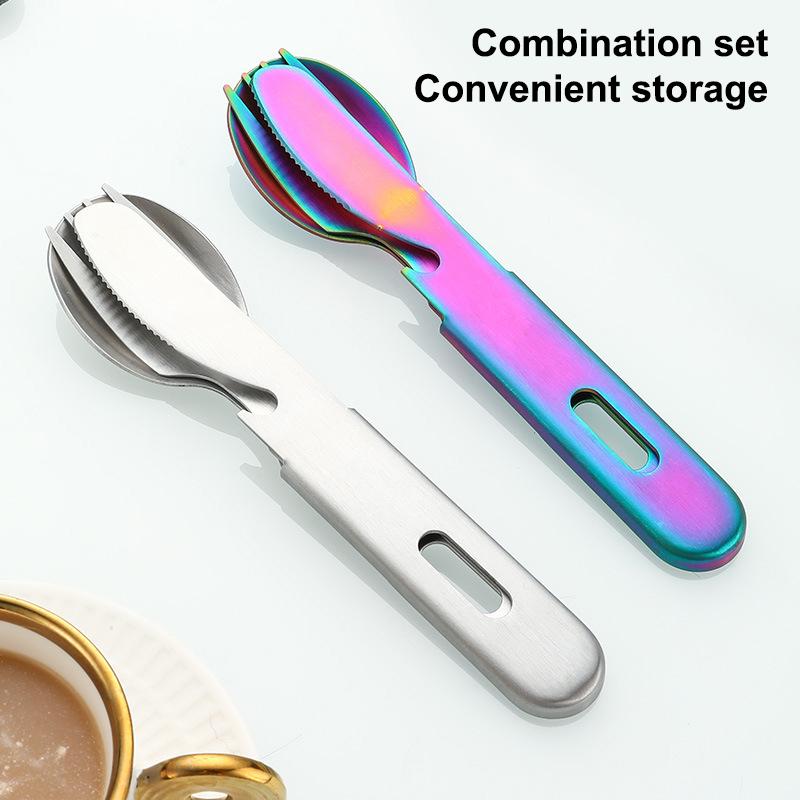 Cutlery Set 3 Pieces Eating Utensils Military Style Spoon Fork Knife Kit Flatware Multi-Tool
