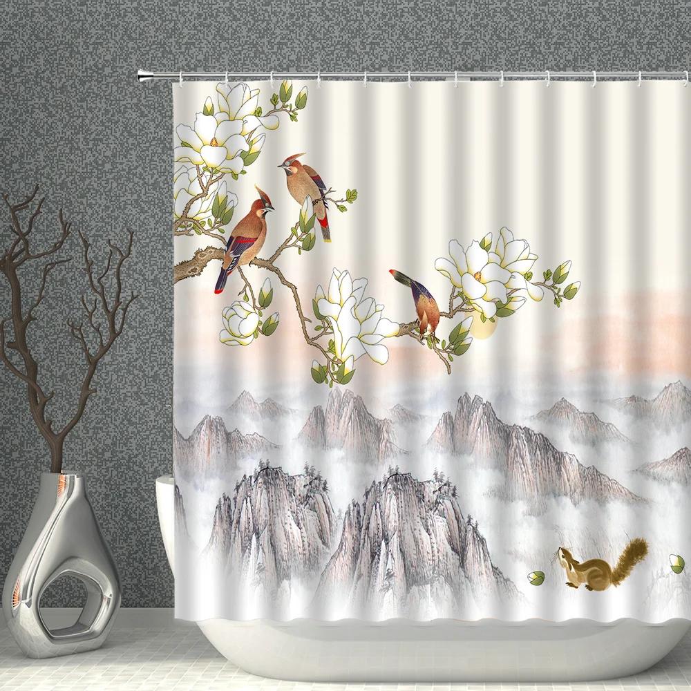 Impression 3D Fleur Réaliste Oiseau Poisson Paons Papillon Décoration de Maison Rideau de Douche Imperméable Rideaux de Fond Suspendus