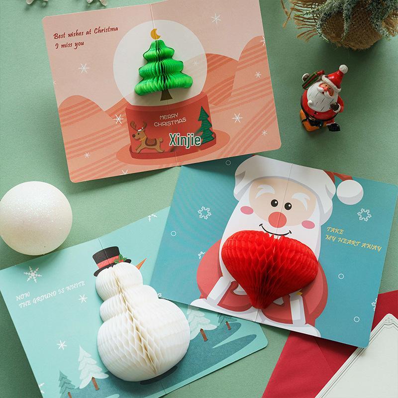 Entzückende 3D-Cartoon-Weihnachts-Waben-Grußkarte - Festliche Szenendekoration & Geschenkbotschaftskarte