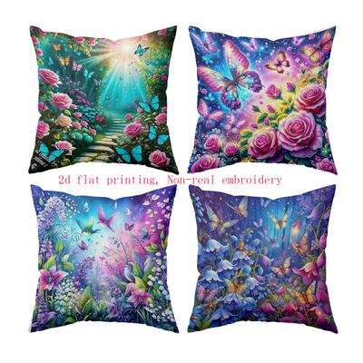 Dreamy Garden Style Pattern Digital Printing Pillow Cover Short Plush Suitable Living Rooms Bedrooms Sofas Throw Cushion Cover