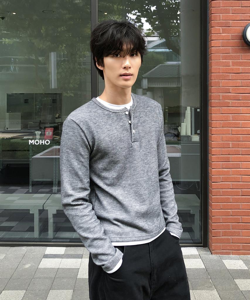 THEY Layered Ribbed Henley Neck T-Shirt_4 Color