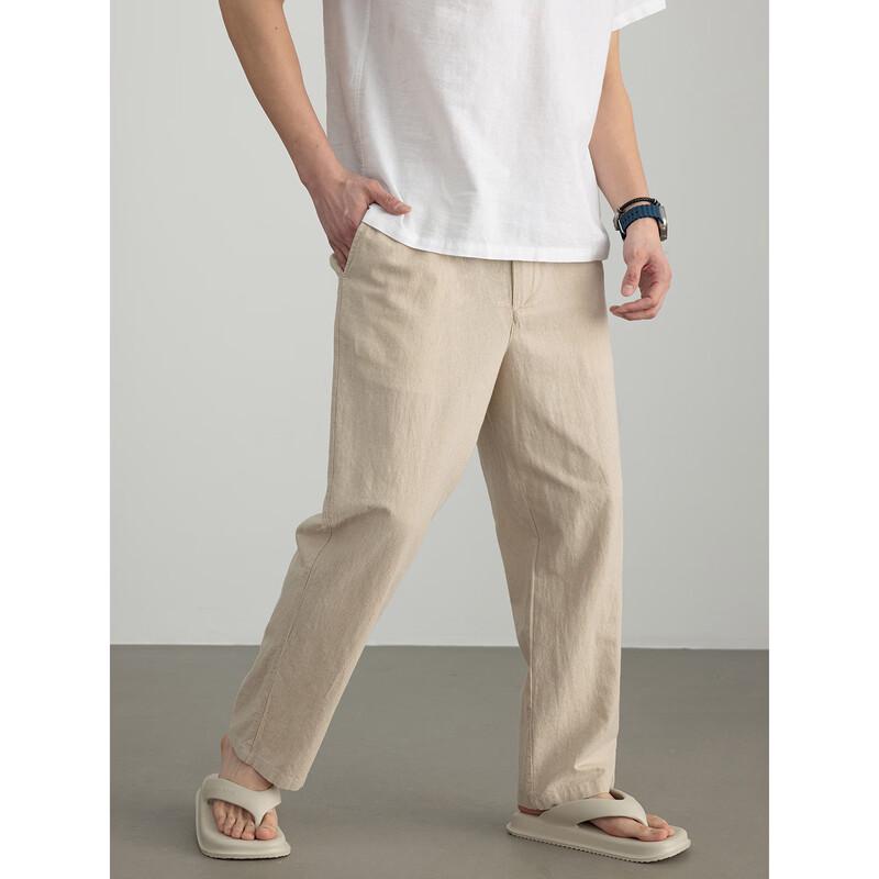 Hengyuanxiang Men's Linen Blend Straight Leg Casual Pants