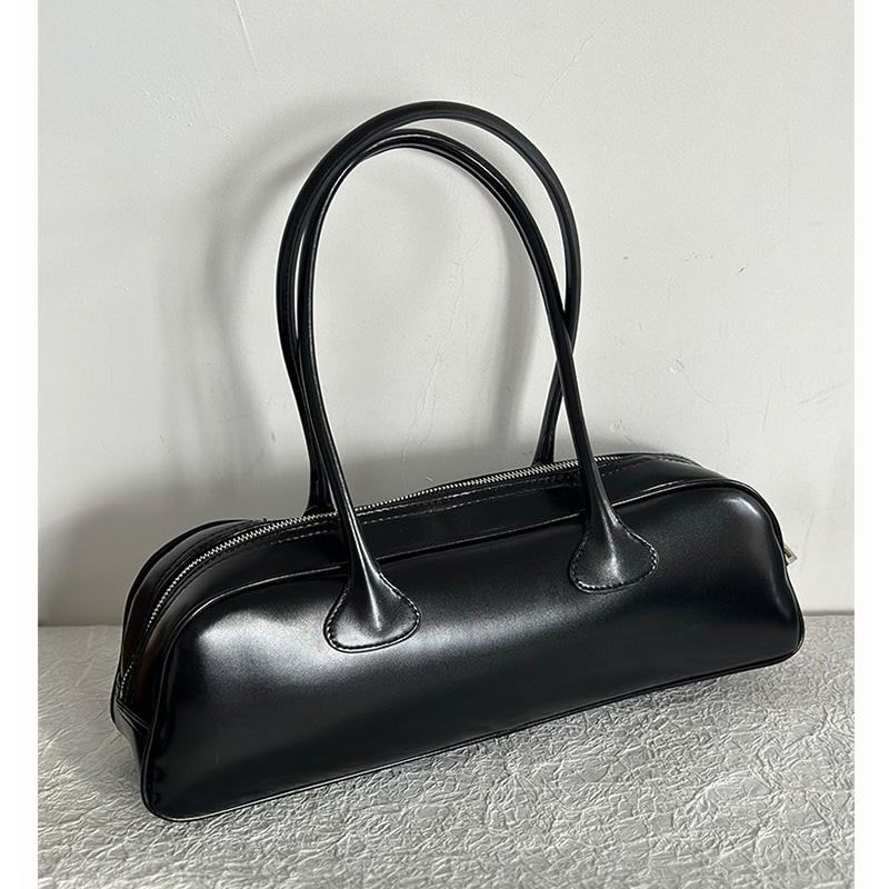 VIntage Underarm Bags Female Cow Leather Large Capacity Decor Single Shoulder Bowling Bag