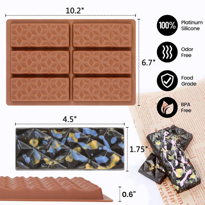 Chocolate Bar Molds Deep Silicone Break-Apart Dubai Chocolate Mold Nonstick Protein Energy Bar Mold Thick Candy Wax Melt Mould