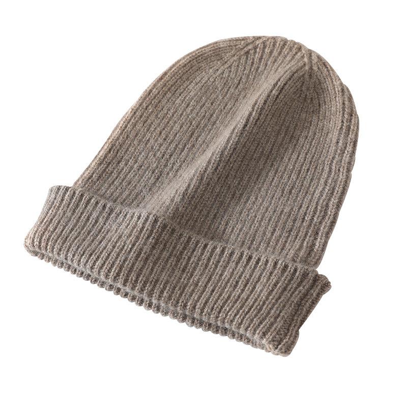 Pure Cashmere Autumn and Winter New Men's and Women's Solid Color Ingot Needle Cuffed Simple Warm Knitted Baotou Hat
