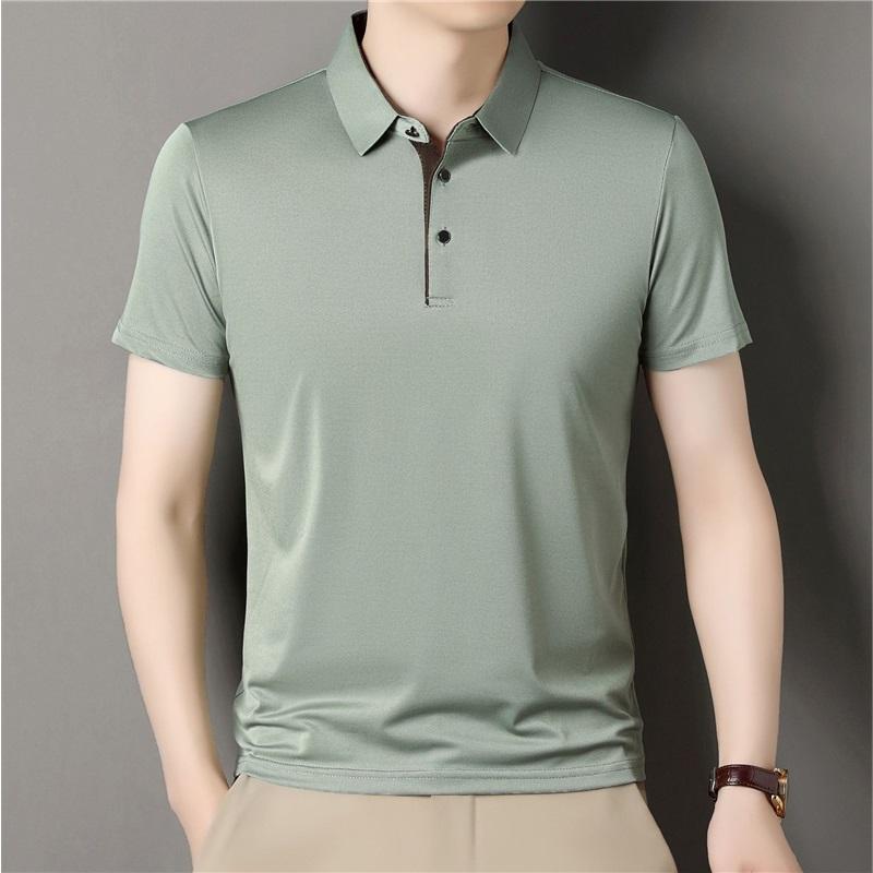 Men's Seamless Ice Silk Polo Shirt Short Sleeve Business Casual Breathable Anti-Wrinkle
