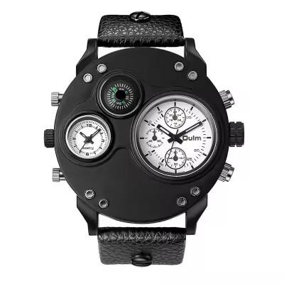 Oulm 3741 Men s Watches 3D Compass Window Quartz Watch Multiple Time Zone Fashion Luxury Wristwatch Men Sport Leather Band Clock Oulm 3741