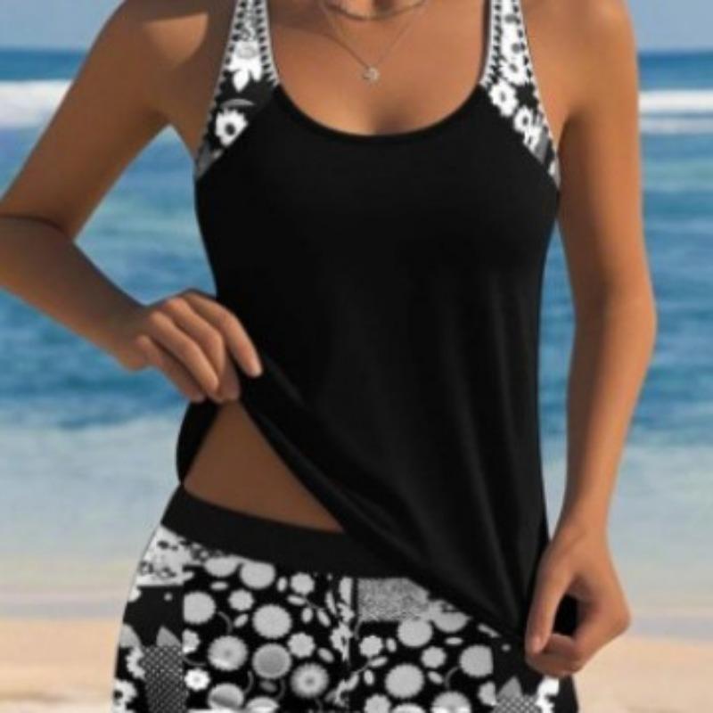 Women Printed Conservative Split Swimsuit Quick Dry Two Piece Bathing Suit S
