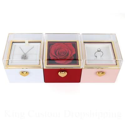 Rotation Rose Jewelry Gift Box Ring Display Necklace Storage Proposal Ring Boxes Luxury Dustproof Jewelry Display Rack Marriage