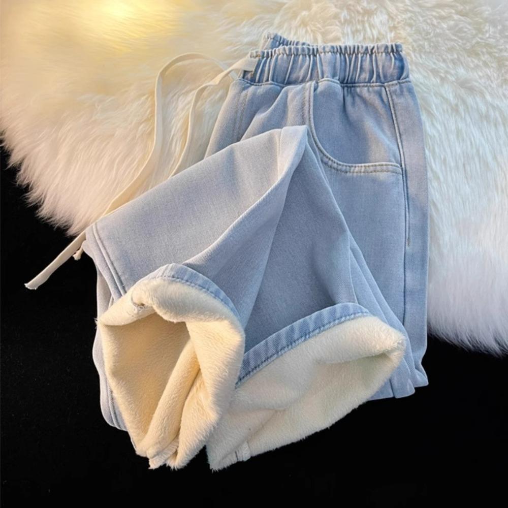 Stylish Women's Winter Jeans,  Thickened Fleece-lined Denim Pants with Drawstring Waist, Comfortable Casual Jeans for Everyday & Outings