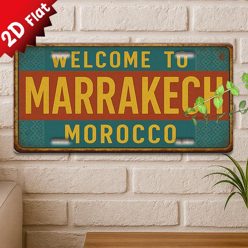 D Flat Pc Vintage MetalSign Decorative Sign ( )Vintage SignMarrakech Morocco Welcome Sign Pub Brewery Decor