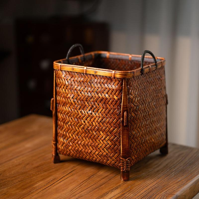 Tung Oil Lacquer Old Storage Retro Bamboo Woven Tea Set Storage Basket Bamboo Woven Basket Tea Set Box Bamboo Products