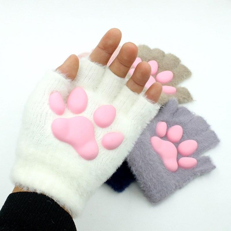 Adult Teens Halloween Gloves Cosplay Mittens Fingerless Gloves Cartoon Cat Paw Shape Mittens Carnivals Party Supplies