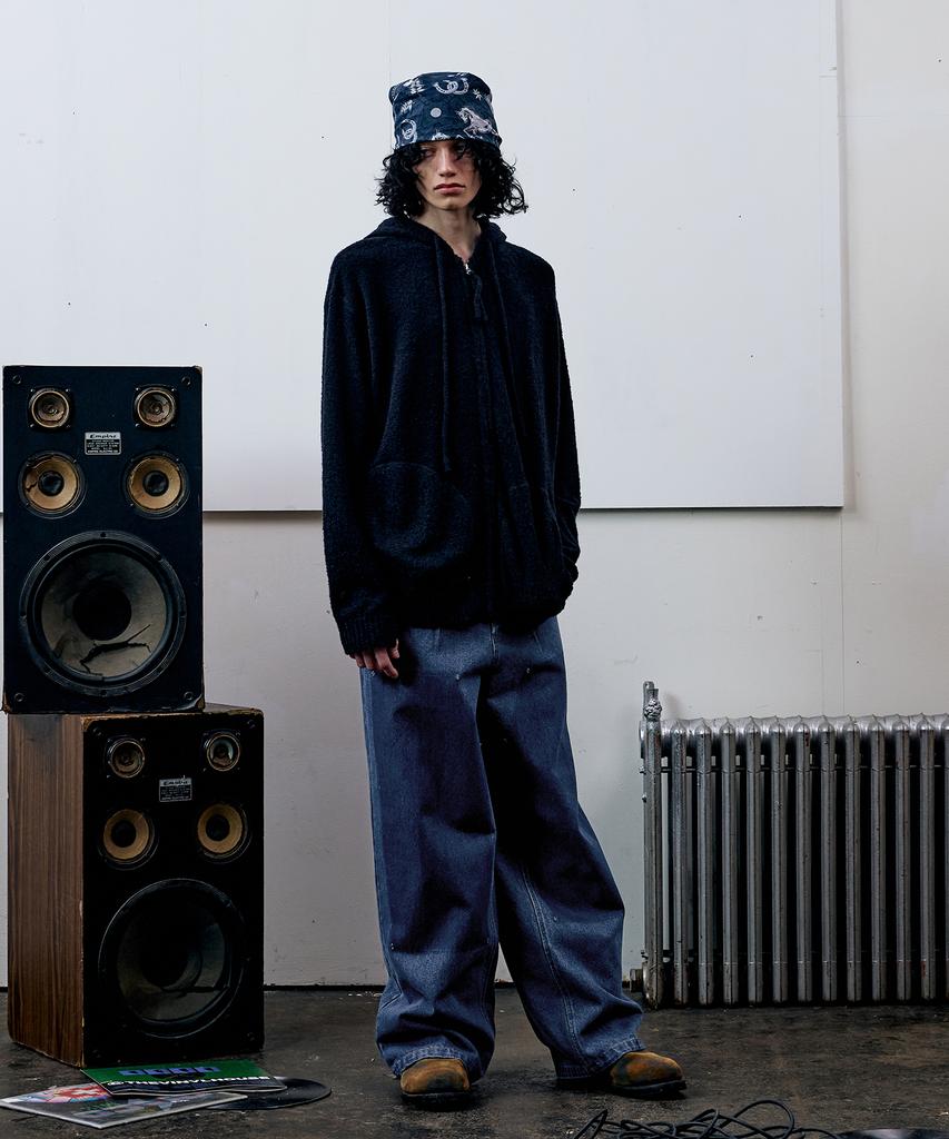 Thevinylhouse Round Pocket Knit Zip-Up Black