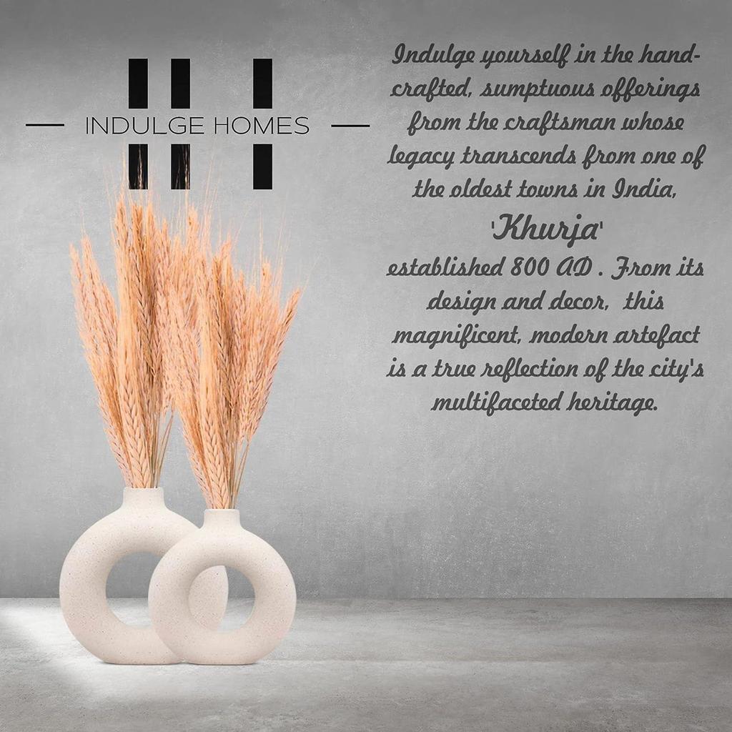 White Vase/Flower Vase/Pampas Grass Vase/Ceramic Vase/Round Shaped Vase/Home Decor Centrepiece/Decor Showpiece Donut Vase 6 & 8 Inches (Pack of 2)