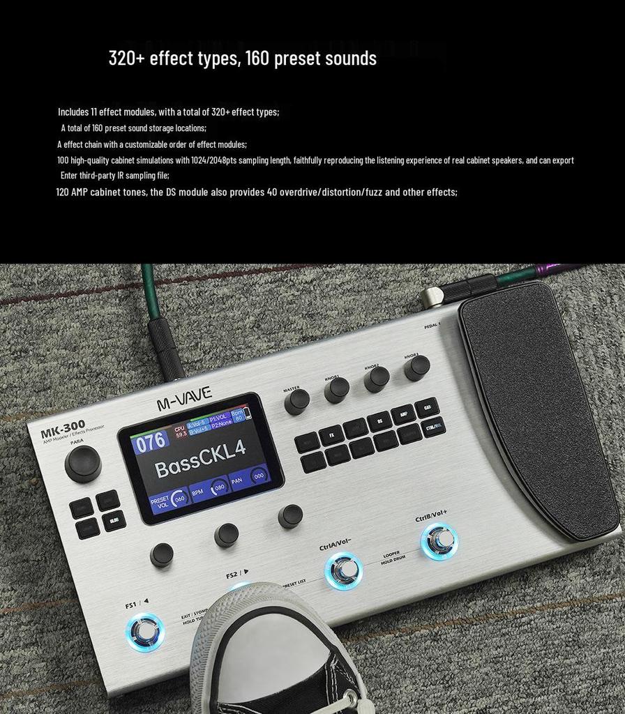 M-VAVE MK-300 Multi-Effects Pedal with Drum Machine & Volume Control for Guitar/Bass