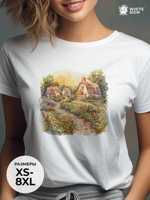 Fairy-tale Houses oversized summer printed T-shirt 3XL