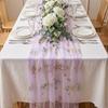 French Vintage Embroidered Floral Table Runner Romantic Semi-Transparent Wrinkled Table Runner Fresh Color Dining Table Decor
