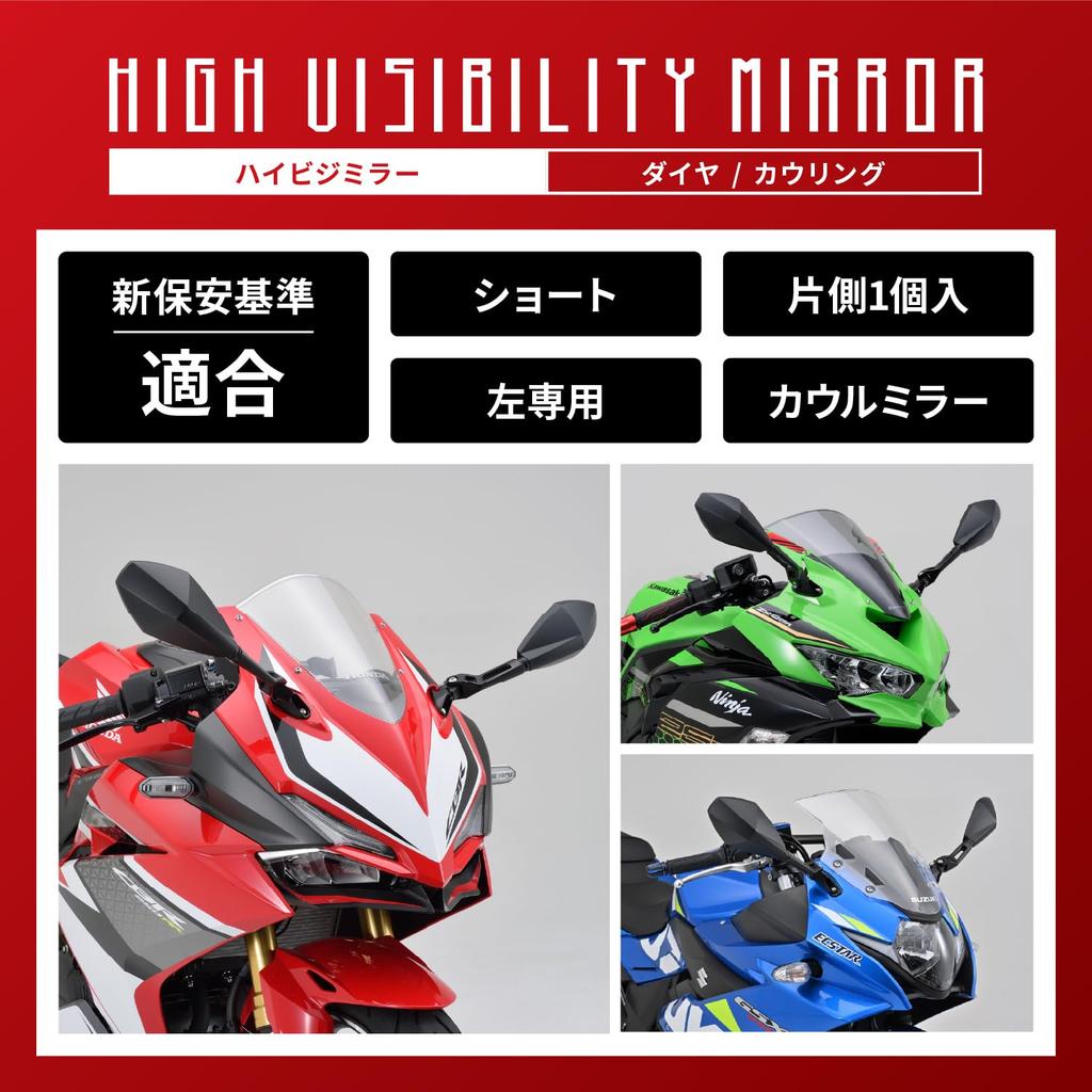 Daytona Motorcycle Cowl 6mm Wide New Safety Standards High Visibility One Mirror per 16947 Mirror, Bolt, Lightweight, Angle, Compliant, Mirror,