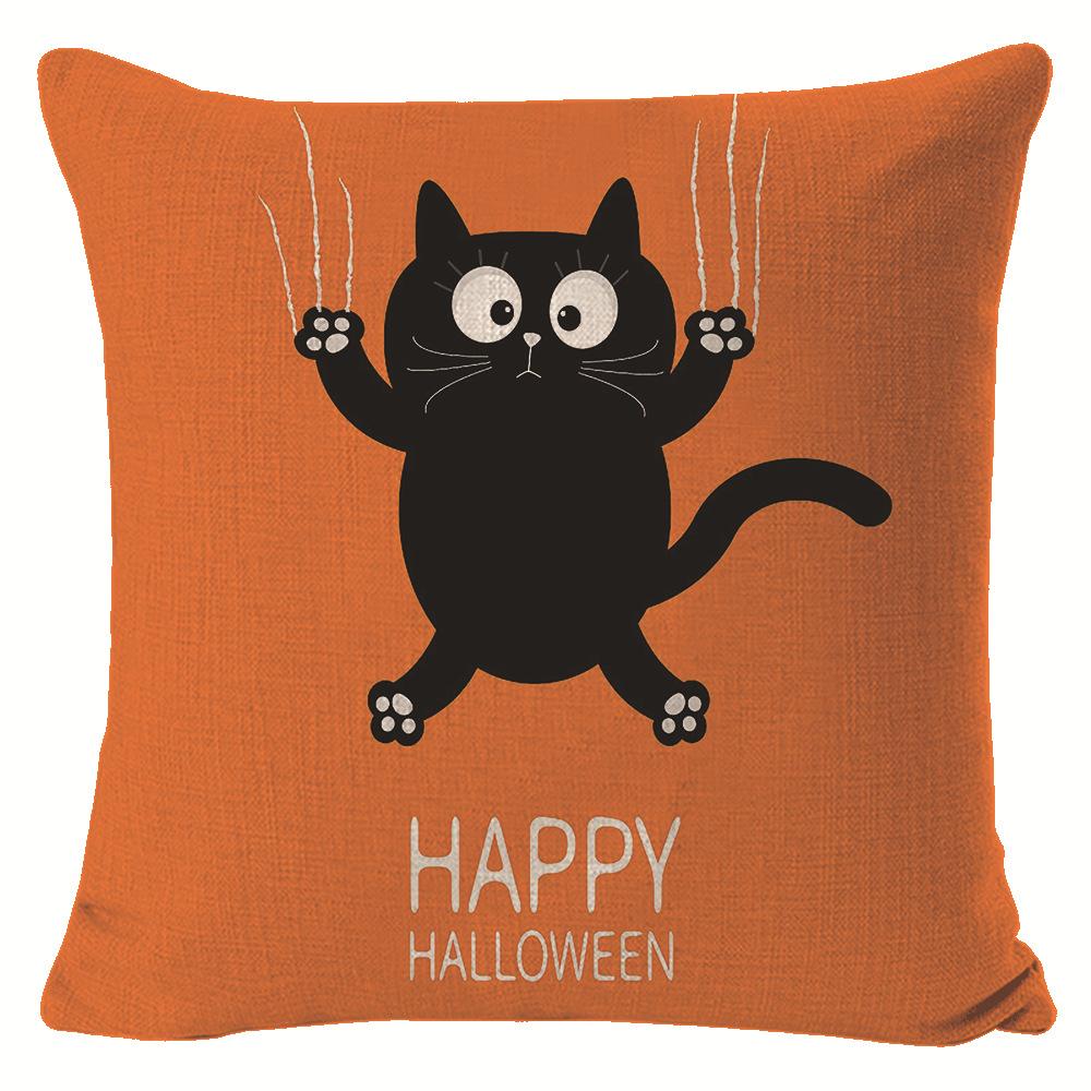 New Halloween Pillow Cartoon Cat Linen Printed Pillow Cover Nordic Funny Decorative Cushion