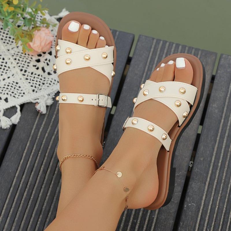 Fashion 2025 New Summer Beach Sandals Slippers Women's Designer Studs Party Dress Slippers Women Thick Sole Sandals High Heels Slippers