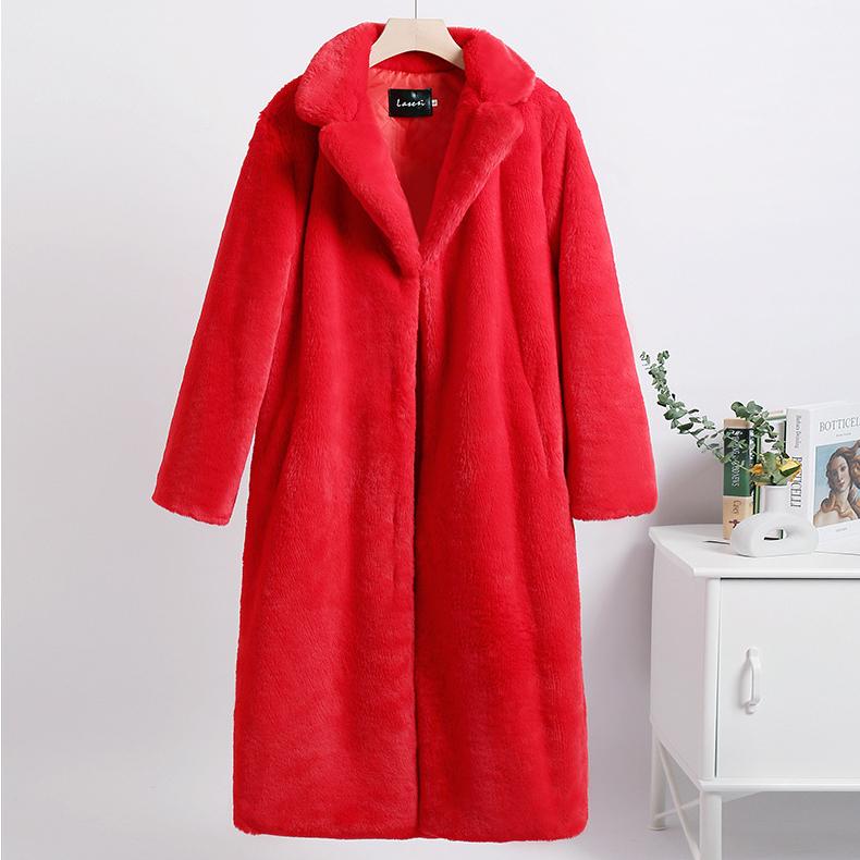 Solid Plush Winter Coats Women Long Lapel Faux Fur Jacket Fluffy Luxury Artificial Fur Jacket Teddy Female Fake Natural Fur Coat Women