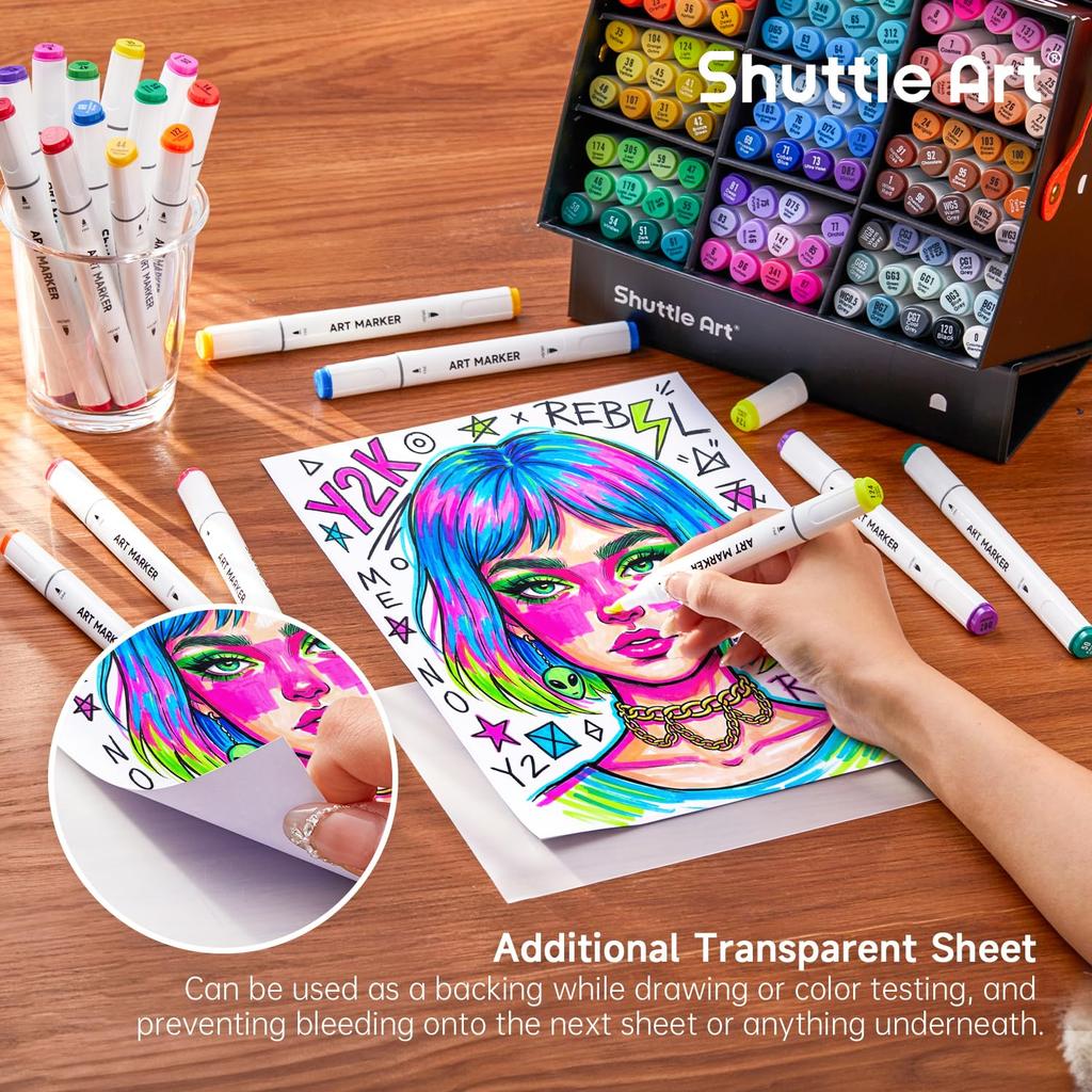Shuttle Art Illustration Marker Alcohol Twin Tip Blender Carrying and Color Chart Perfect for Coloring and Art A Great Gift for Adults and 120-Color