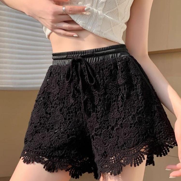 Women's Summer High-Waist Lace Sports Shorts - Casual, Loose, A-line, Wide-Leg, Three-Quarter Pants