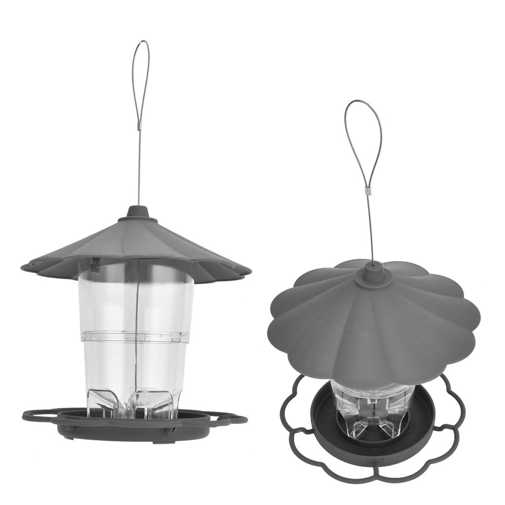 Gjennomsiktig hengende fuglemater paviljongformet fuglemater med tak for hage gårdsplass