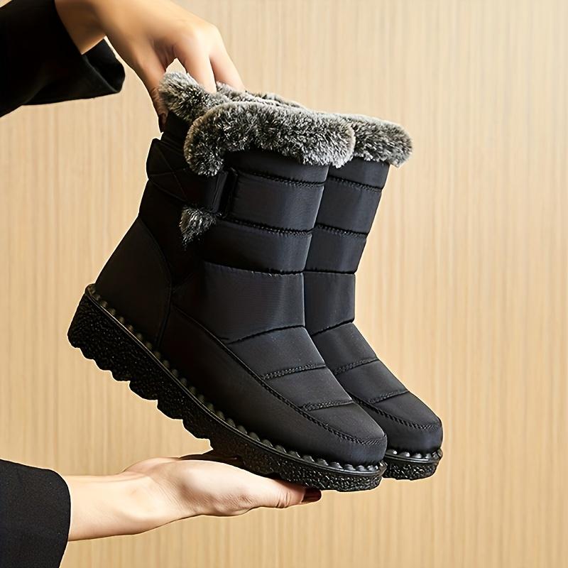 Women's Waterproof High-Top Snow Boots - Warm Plush Lined Winter Ankle Boots - Hook and Loop Closure Casual Cotton Shoes