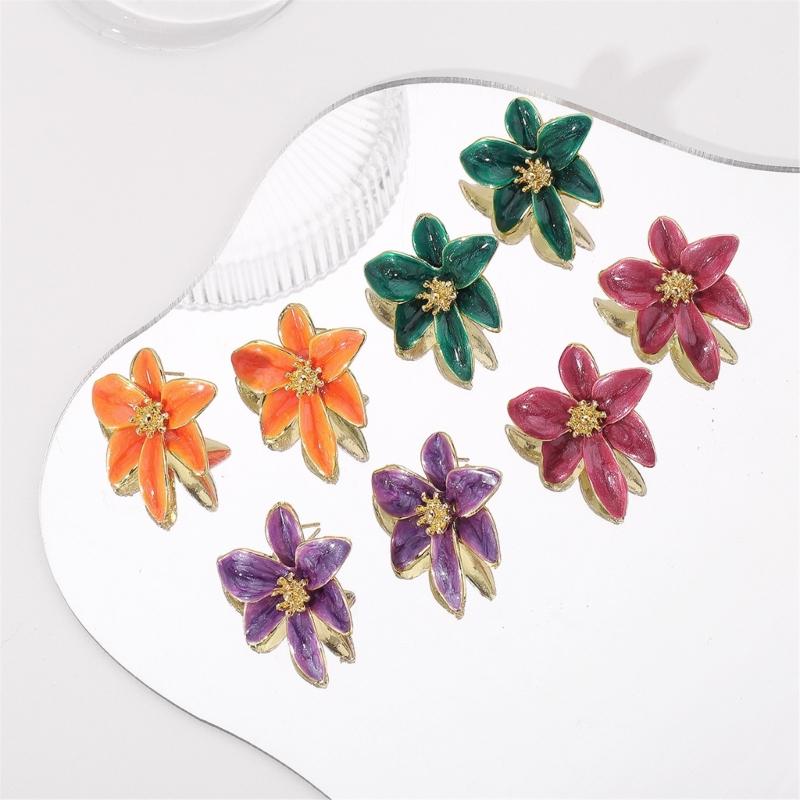 Handmade Floral Colorful Earrings Flower Earrings Stylish Enamel Flowers Drops Oil Earwear Jewelry Ornament for Women