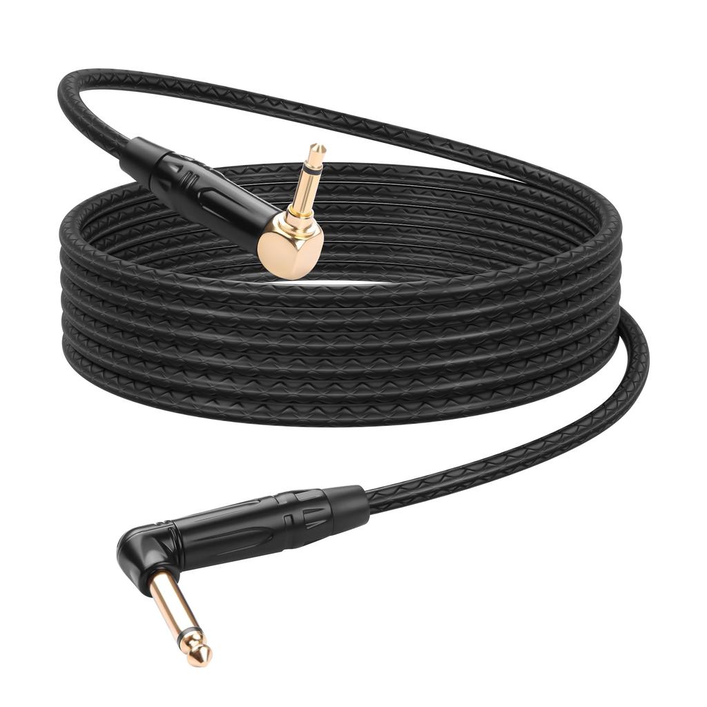 CERRXIAN TS 3.5mm Mono – 6.35mm Mono Audio Cable, Right-Angle Male – Right-Angle Male, Leather-Like Finish, TS Mono Patch Cable for Electric