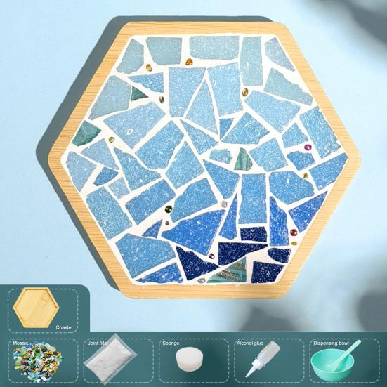 Mosaic Craft Coaster Making Kit for Adults DIY Glass Mosaic Tiles Kits Ceramic Art Bulk Materials Package for Women Kid Seniors Handmade Gifts