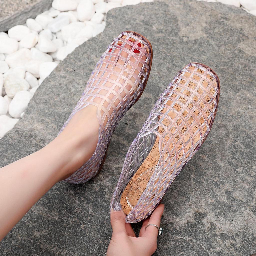 Women's Crystal Jelly Slip-On Mesh Flats - Comfortable, Non-Slip, Closed Toe Sandals