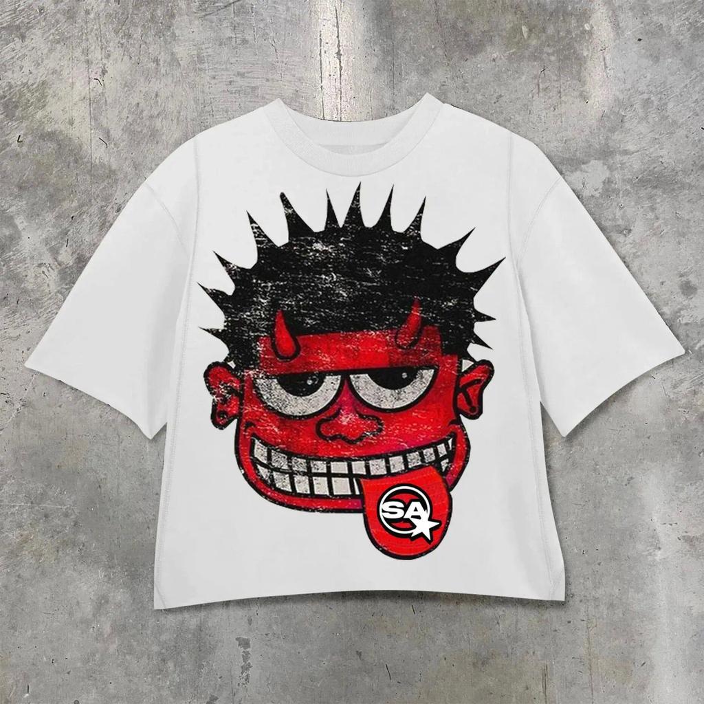 Y2K Hip Hop Retro Cross Graphic Men's Oversized Cotton T-shirt