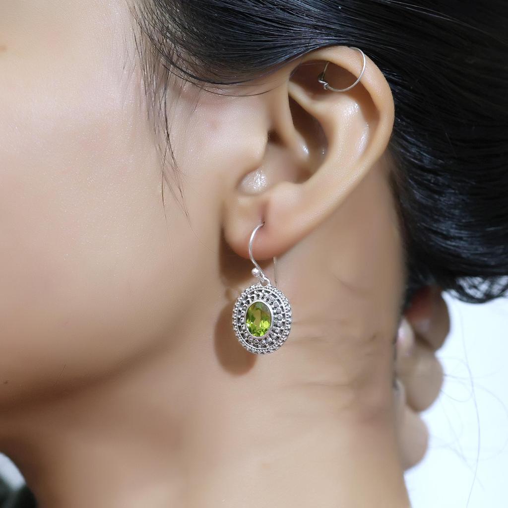 925 Sterling Silver Handmade Jewelry, Peridot Silver Earring, August Birthstone Earring, Gift For Her, Women Jewelry