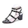 Women Rivet Chunk Heels Sandals Ankle Buckle Strap Open Toe British Ladies Sandals Mid Heels Party Elegant Roman Shoes
