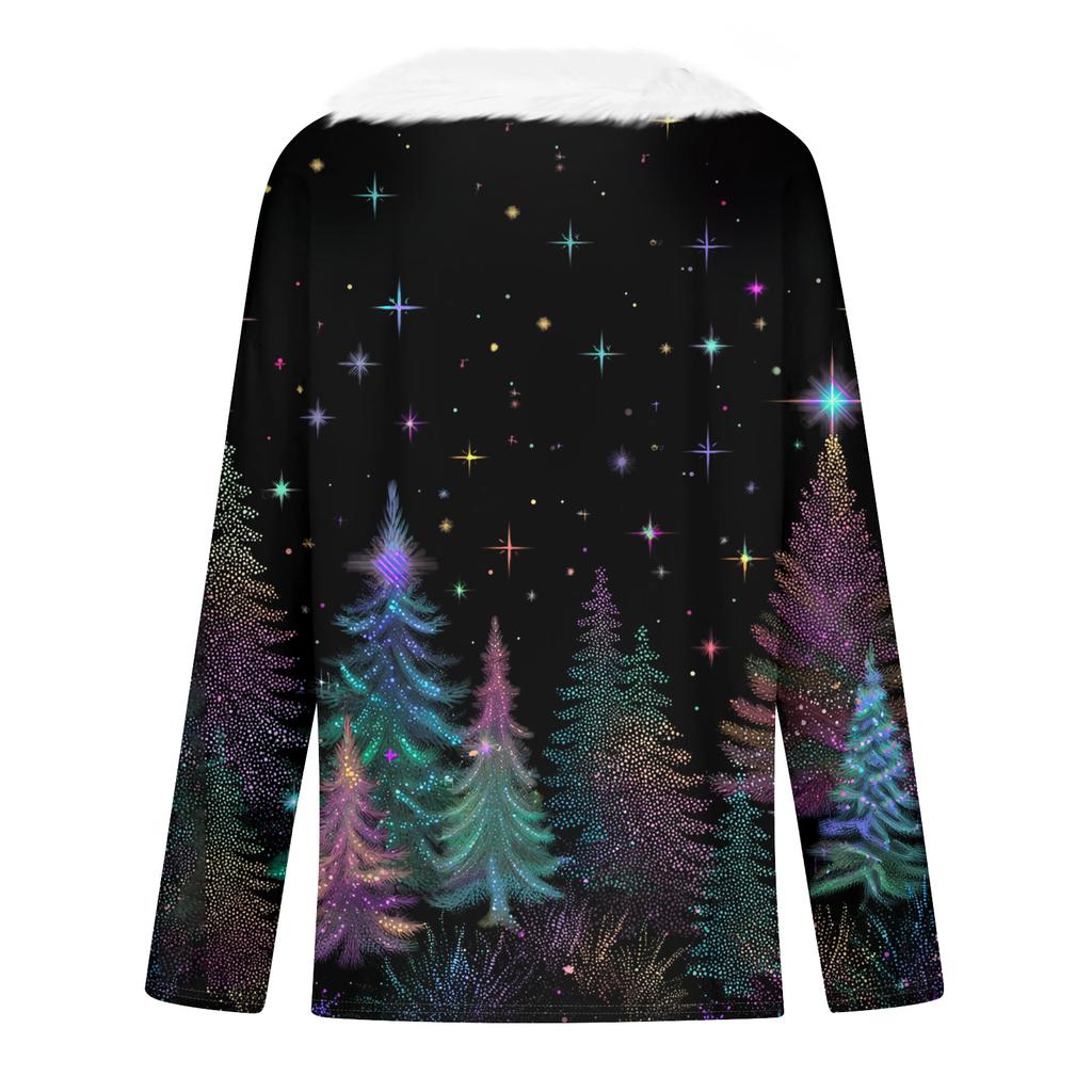 Women's Fashion Casual Long Sleeve Christmas Printed Plush Collar V-Neck Top