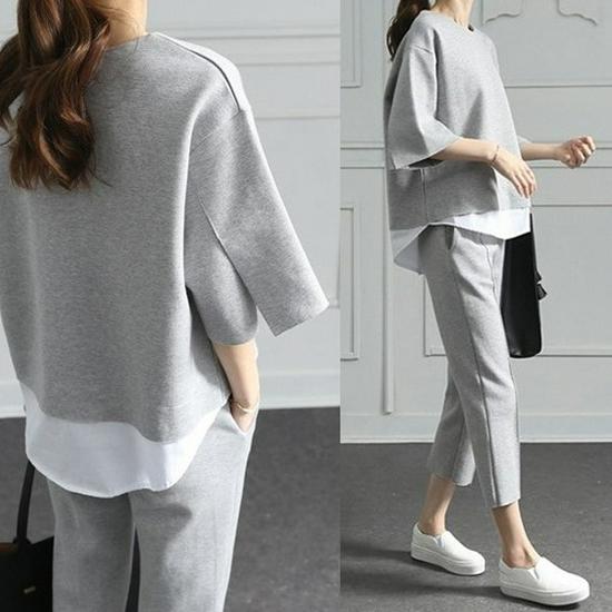 Spring 2024 Women's Two-Piece Slit Top & Cropped Pants Casual Set
