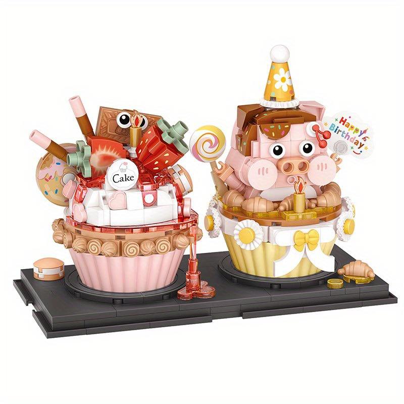 Cute Food Pastry Chocolate Mousse Cake: Build a Bear with Blueberry & Strawberry Pig Mini Blocks!