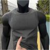 White coarse ribbed tank top for men, summer slim-fit, muscle-enhancing, sleeveless American-style gym sports vest for men