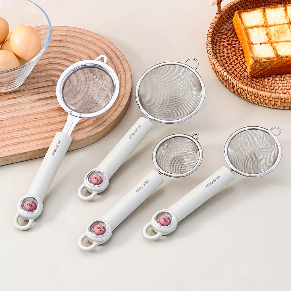 304 Stainless Steel Flour Sieve Fine Mesh Strainer Spoon With Cute Handle Food Filter Spoon Colander Kitchen Gadgets