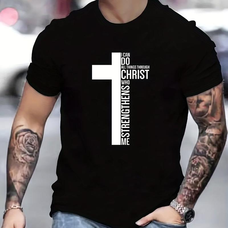

Man Short Sleeve Cotton Tee Christ Jesus Cross Print Casual Top High Quality Pure Color Spring Summer Daily Fashion Mens T-shirt 5XL різнокольоровий