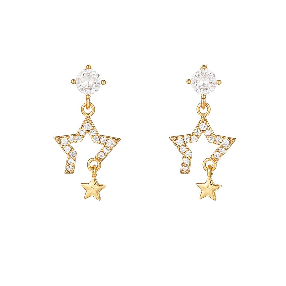 New Design Stainless Steel Cubic Zirconia Chain Stud Earrings For Women Star Moon Cartilage Earring Piercing Jewelry