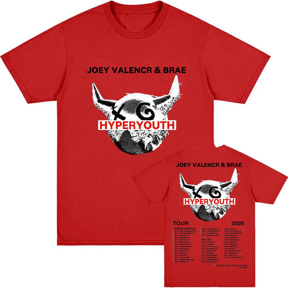 

Hyperyouth JVB Tour 2026 T-shirt Rock Band JOEY VALENCE & BRAE Design Print Tshirts 100%Cotton O-neck Fashion Male Tees Unisex Shirt XS