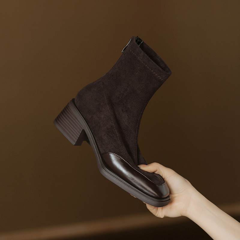 Krazing Pot Flock Winter Square Toe Modern Size 33 Boots Size 43 Zipper Fashion Stretch Ankle Boots