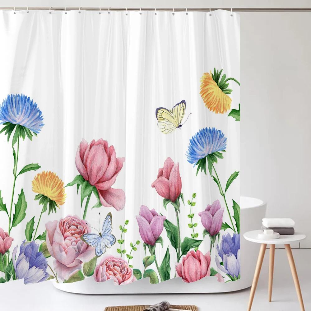 Shower Curtain Nordic Style Fresh Plant Flower Leaf 3D Printing Shower Curtains Polyester Waterproof Home Decor Curtain 180x180